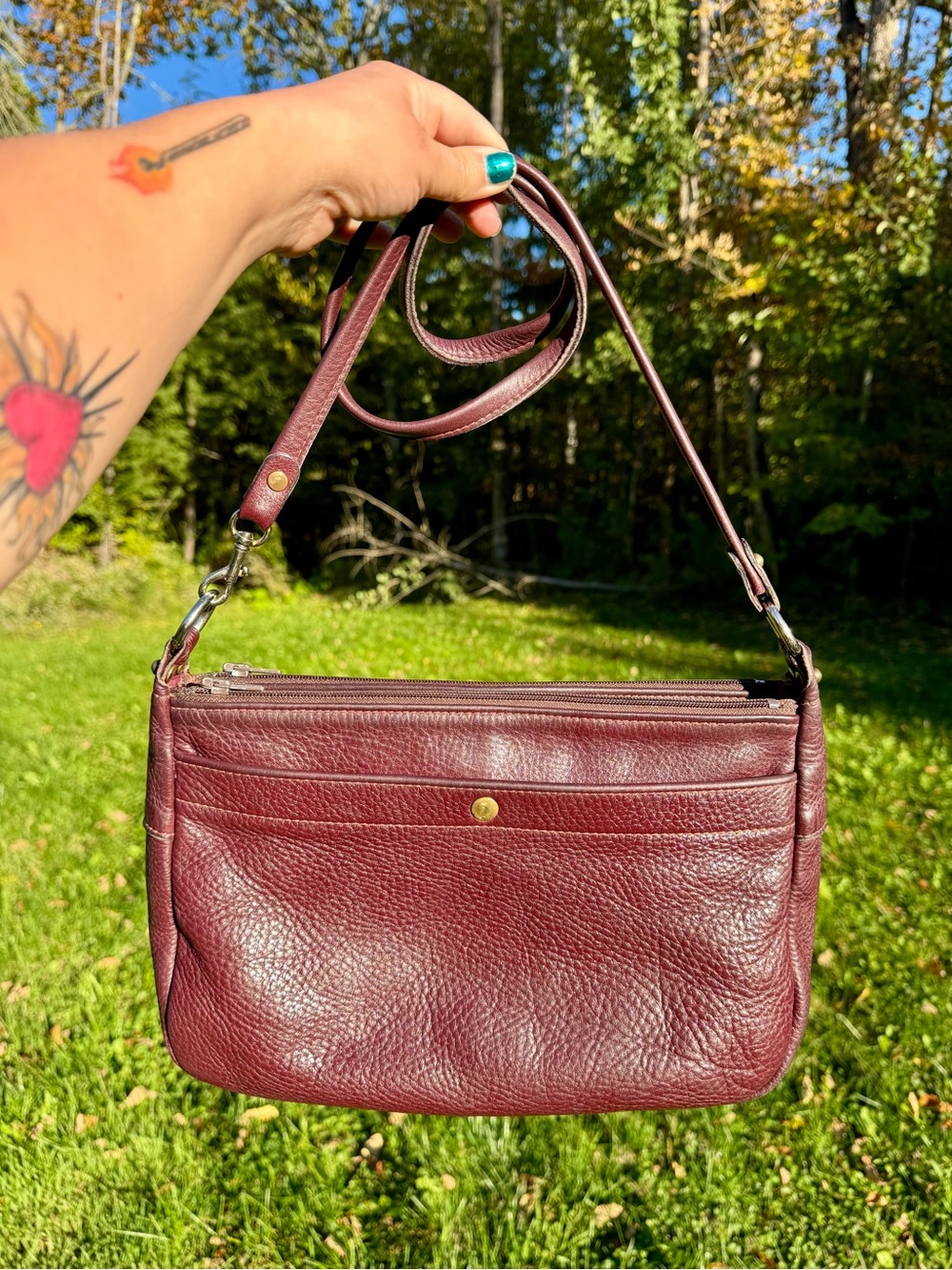 Vintage L.L. Bean Leather Crossbody Bag in Burgundy- Maine Made